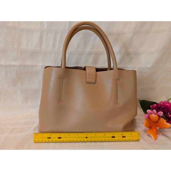 Colab Tan Leather Crossbody Tote Bag With Detachable Strap & Zipper Closure - Picture 6 of 15